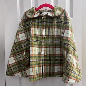 Janie and Jack Green Orange Plaid Cape